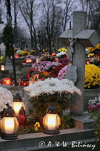 Borek Stary, znicze na cmentarzu w Zaduszki, Pogórze Dynowskie, Polska