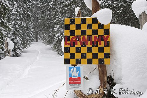 znak ostrzegający przed lawinami, Tatry