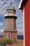 latarnia morska Bergudden na wyspie Holmon, Szwecja, Zatoka Botnicka