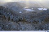 Polana Ostre, Rosochate i Otryt, widok z punktu widokowego na Ostrem, Bieszczady