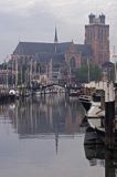Dordrecht, świt nad kanałem, Grote Kerk, Holandia