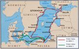 mapka Bałtyku, czerwpna linia - rejs 2001, zielona - rejs 2002