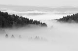 Besida i żuków we mgle, widok ze stoku Jaworników, Bieszczady