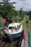 łódka żeglugi wiślanej na kanale Elbląskim na pochylni Oleśnica