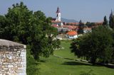 Sarospatak, panorama miasteczka z murów zamku Rakoczego, Węgry