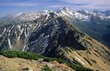 Tatry, panorama z Suchego Wierchu Kondrackiego, Goryczkowa Czuba, Kasprowy, Świnica, Mięguszowiecki Szczyt, Cubryna...