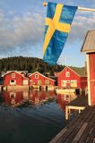 flaga Szwecji, wioska rybacka na wyspie Trysunda, Szwecja, Zatoka Botnicka