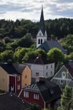 kościół i domy, widok z Lejon Berget, Valdemarsvik, Szwecja
