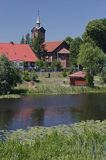 Marzęcino nad Kanałem Panieńskim, kościół parafialny który pochodzi z XIX w. pw. Niepokalanego Poczęcia NMP o konstrukcji ryglowej tzw. mur pruski., żuławy